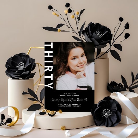 Moderne foto 30e verjaardag uitnodiging – Bold Bla
