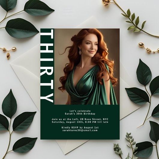 Moderne foto 30e verjaardag uitnodiging – Emerald