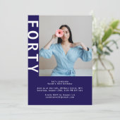 Moderne foto 40e verjaardag uitnodiging – Navy Blu (Staand voorkant)