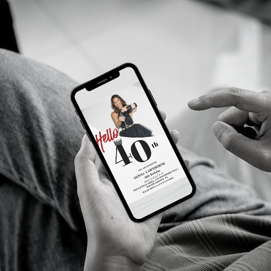 Moderne foto 40e verjaardag wit zwart kaart