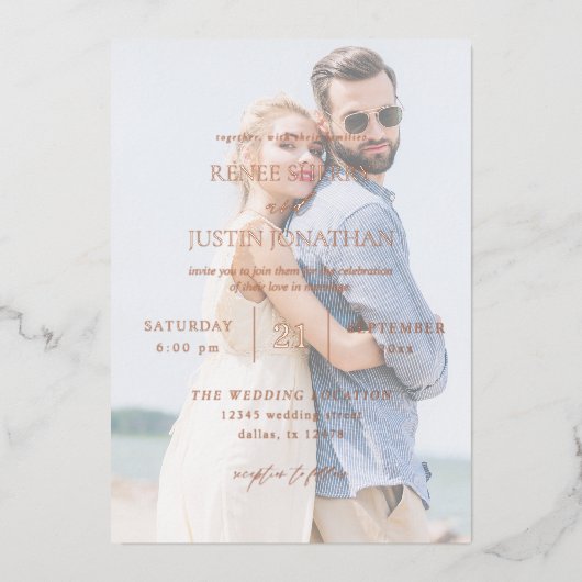 Moderne foto 5 Vertical Wedding Folie Uitnodiging (Voorkant)