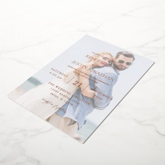 Moderne foto 5 Vertical Wedding Folie Uitnodiging (Gedraaid)