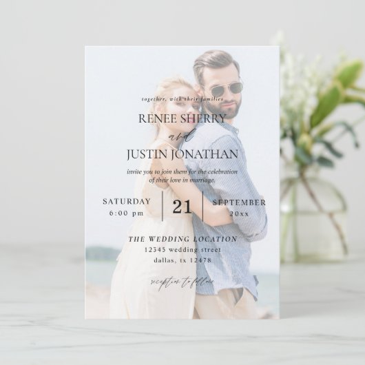 Moderne foto 5 Vertical Wedding Kaart (Staand voorkant)