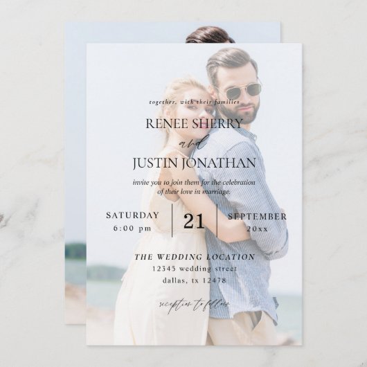 Moderne foto 5 Vertical Wedding Kaart (Voorkant / Achterkant)