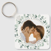 Moderne foto Aangepaste Eucalyptus groen bruiloft Sleutelhanger (Voorkant)