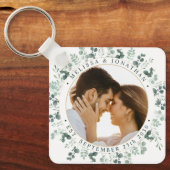 Moderne foto Aangepaste Eucalyptus groen bruiloft Sleutelhanger (Voorkant)