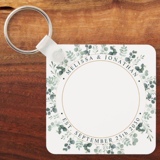 Moderne foto Aangepaste Eucalyptus groen bruiloft Sleutelhanger (Voorkant)
