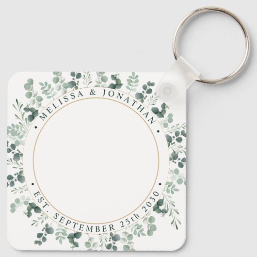 Moderne foto Aangepaste Eucalyptus groen bruiloft Sleutelhanger (Achterkant)