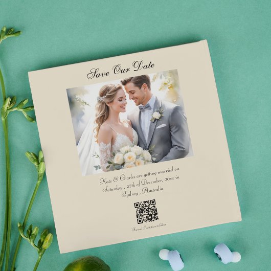 Moderne foto Aangepaste QR-code De datum opslaan Kaart