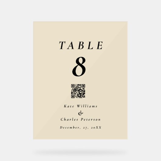 Moderne Foto Aangepaste QR Code Tafel Kaart Acryl Bord (Voorkant)