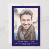 Moderne foto afstudeerdag Navy Blue Save The Date (Voorkant)