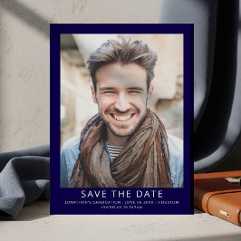Moderne foto afstudeerdag Navy Blue Save The Date