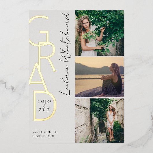 Moderne foto Afstudeerder Light Grey Folie Uitnodiging (Voorkant)