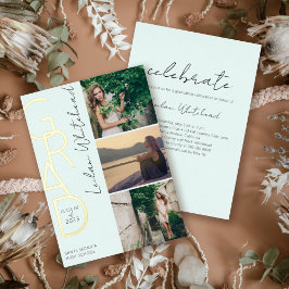 Moderne foto Afstudeerder Mint Green Folie Uitnodiging