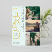 Moderne foto Afstudeerder Mint Green Folie Uitnodiging (Staand Voorkant)