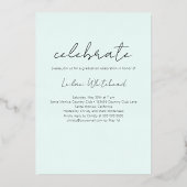 Moderne foto Afstudeerder Mint Green Folie Uitnodiging (Achterkant)