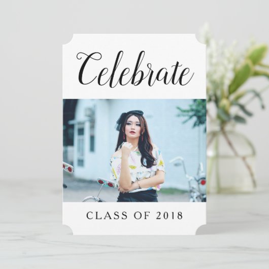 Moderne foto afstudeerfeest uitnodigen | Wit Kaart (Staand voorkant)