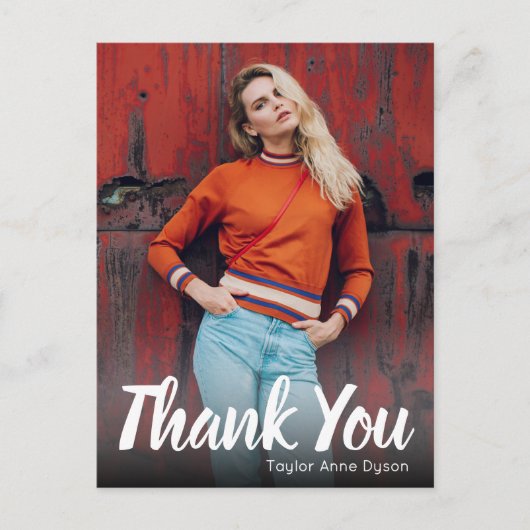 Moderne foto afstudeerfeest witte script bedankt briefkaart (Voorkant)