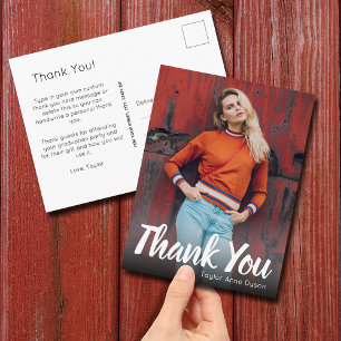 Moderne foto afstudeerfeest witte script bedankt briefkaart