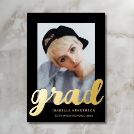 Moderne foto afstudeeruitnodiging met zwarte goud  folie uitnodiging