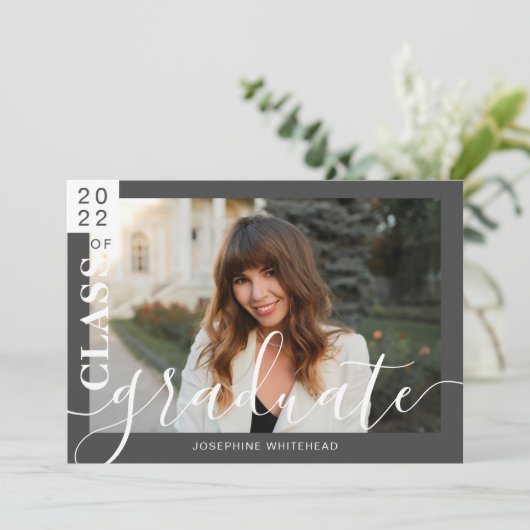 Moderne Foto Afstuderen Aankondiging 2022 Dark Gre (Staand voorkant)