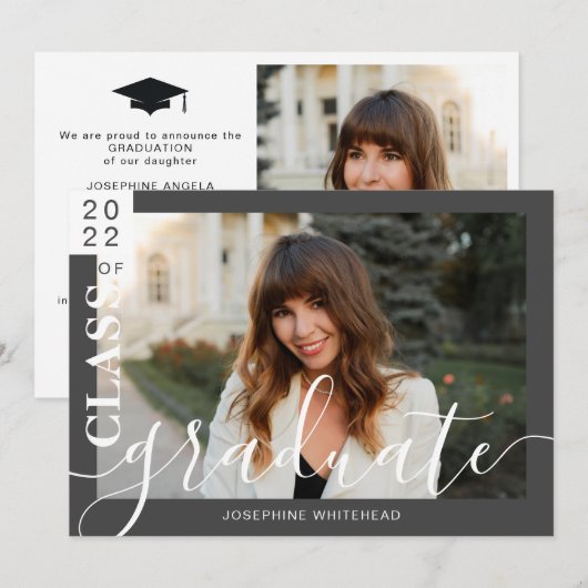 Moderne Foto Afstuderen Aankondiging 2022 Dark Gre (Voorkant / Achterkant)