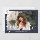 Moderne Foto Afstuderen Aankondiging marineblauw 2 (Voorkant)