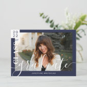 Moderne Foto Afstuderen Aankondiging marineblauw 2 (Staand voorkant)