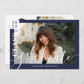 Moderne Foto Afstuderen Aankondiging marineblauw 2 (Voorkant / Achterkant)