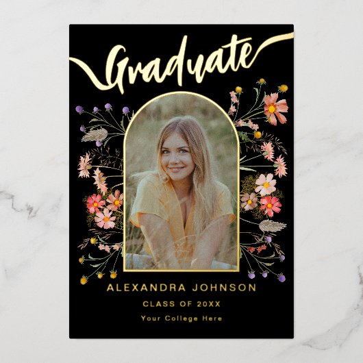 Moderne foto Afstuderen aankondigingspartij Gold Folie Uitnodiging (Voorkant)