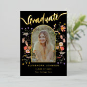 Moderne foto Afstuderen aankondigingspartij Gold Folie Uitnodiging (Staand Voorkant)