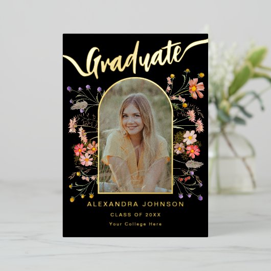 Moderne foto Afstuderen aankondigingspartij Gold Folie Uitnodiging (Staand Voorkant)