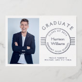 Moderne foto-Afstuderen Afstuderen zilver Folie Uitnodiging (Voorkant)