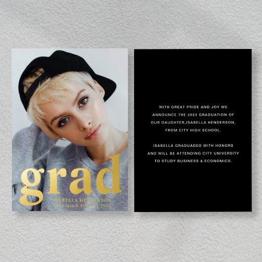 Moderne foto Afstuderen Black Gold Foil Folie Uitnodiging