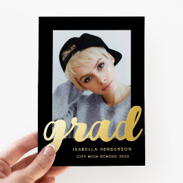 Moderne foto Afstuderen Black Gold Foil uitnodigin Folie Uitnodiging