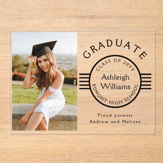 Moderne foto Afstuderen Black Stripes Afstuderen Acryl Uitnodigingen (Voorkant)