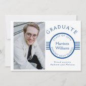 Moderne foto Afstuderen blauwe strepes op maat Aankondiging (Voorkant)