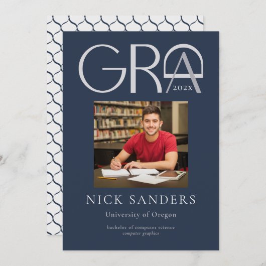 Moderne foto Afstuderen College Navy Aankondiging (Voorkant / Achterkant)