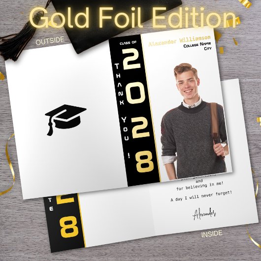 Moderne foto Afstuderen dank u zwart goud Folie Wenskaart
