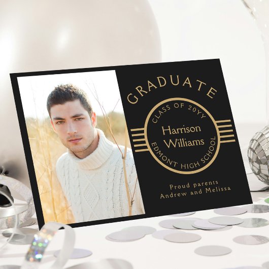 Moderne foto Afstuderen Gold Stripes op maat Aankondiging