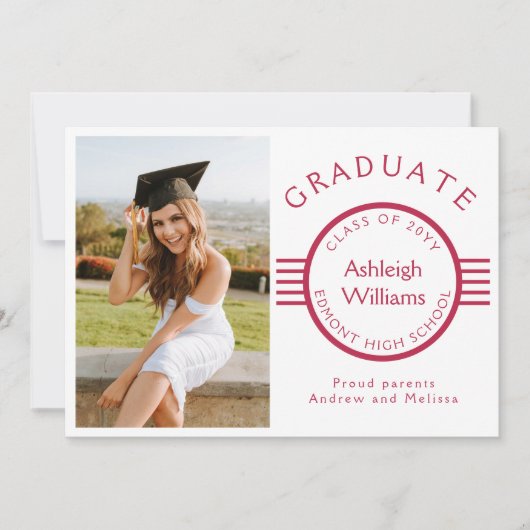 Moderne foto Afstuderen Magenta Stripes Afstuderen Aankondiging (Voorkant)
