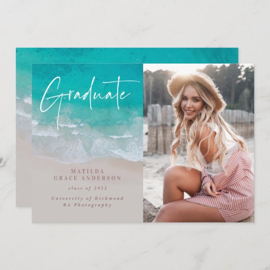 Moderne foto afstuderen oceaanstrandscript modern (Voorkant / Achterkant)