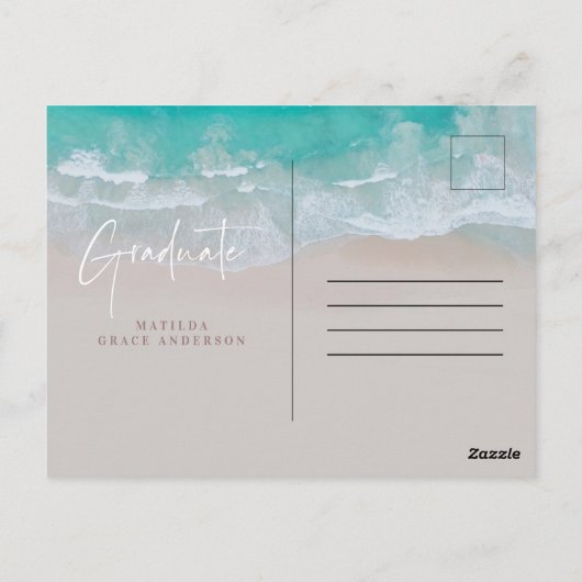 Moderne foto afstuderen oceaanstrandscript modern briefkaart (Achterkant)