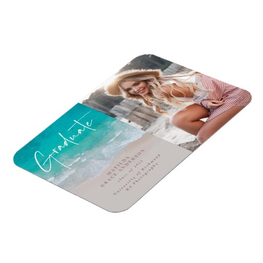 Moderne foto afstuderen oceaanstrandscript modern magneet (Linkerzijde)