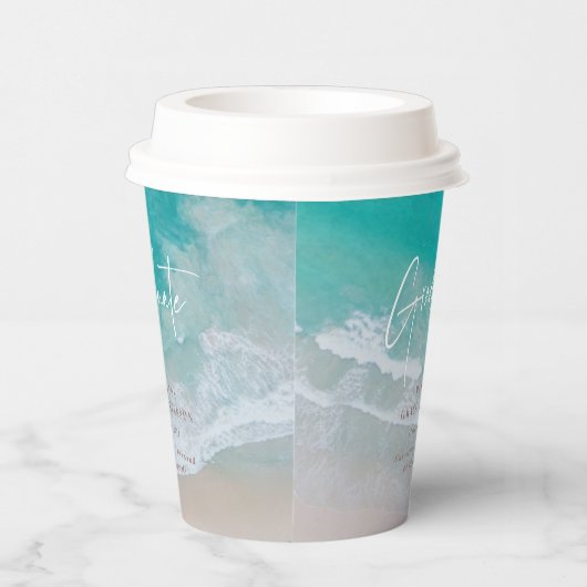 Moderne foto afstuderen oceaanstrandscript modern papieren bekers (Rechts)