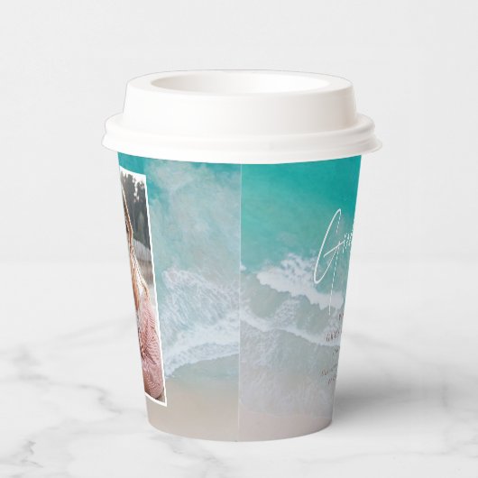 Moderne foto afstuderen oceaanstrandscript modern papieren bekers (Rechts)