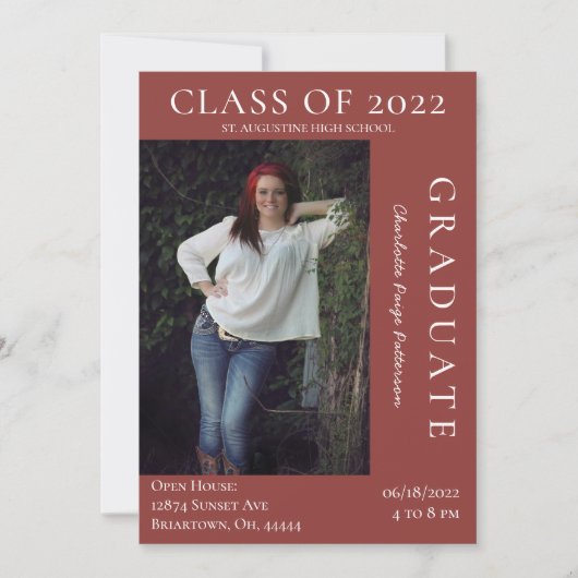 Moderne Foto Afstuderen Open House | Warm Red Kaart (Voorkant)