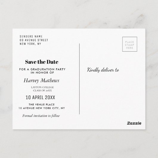 Moderne foto afstuderen opslaan van de datum briefkaart (Achterkant)