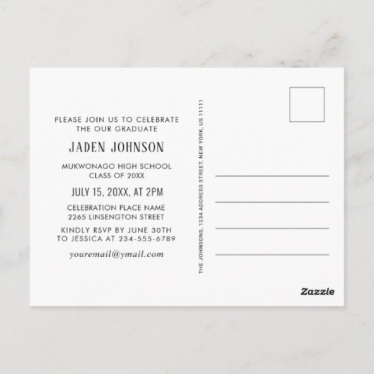 Moderne foto afstuderen partij uitnodiging (Achterkant)