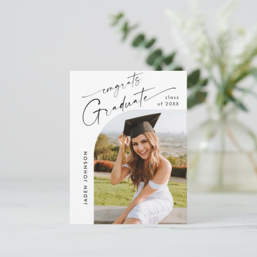 Moderne foto afstuderen partij uitnodiging (Staand voorkant)